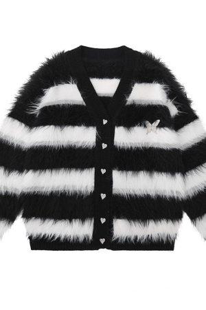Cute Everyday Outfits, Outfit Inspo Casual Striped Fuzzy Butterfly Cardigan