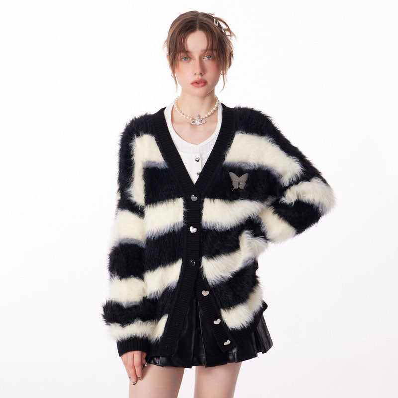 Cute Everyday Outfits, Outfit Inspo Casual Striped Fuzzy Butterfly Cardigan Cute Everyday Outfits, Outfit Inspo Casual Striped Fuzzy Butterfly Cardigan