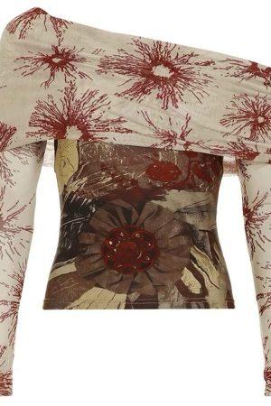 Cute Everyday Outfits, Outfit Inspo Casual Sun Print Mesh Off-Shoulder Top