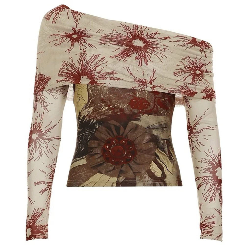 Cute Everyday Outfits, Outfit Inspo Casual Sun Print Mesh Off-Shoulder Top