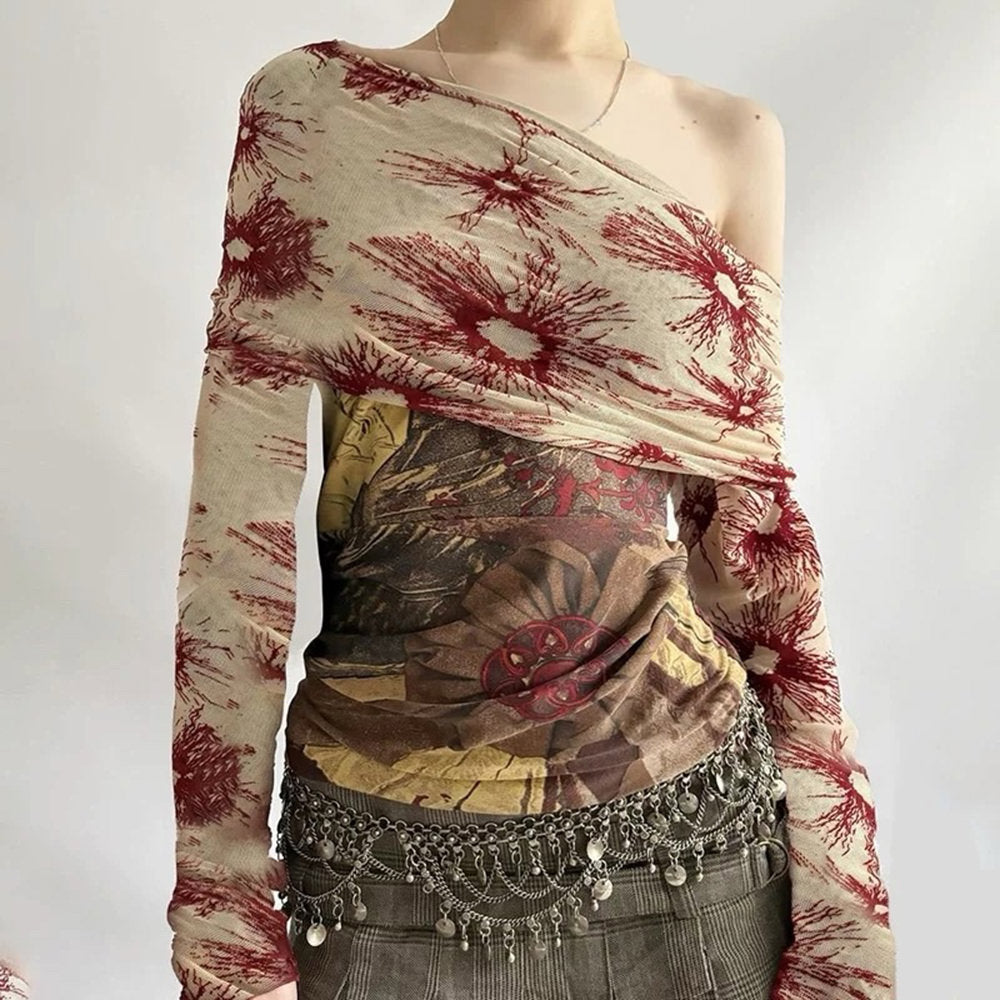 Cute Everyday Outfits, Outfit Inspo Casual Sun Print Mesh Off-Shoulder Top Cute Everyday Outfits, Outfit Inspo Casual Sun Print Mesh Off-Shoulder Top