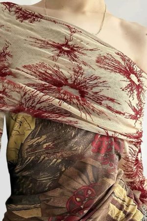 Cute Everyday Outfits, Outfit Inspo Casual Sun Print Mesh Off-Shoulder Top