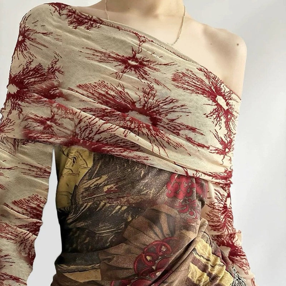 Cute Everyday Outfits, Outfit Inspo Casual Sun Print Mesh Off-Shoulder Top Cute Everyday Outfits, Outfit Inspo Casual Sun Print Mesh Off-Shoulder Top