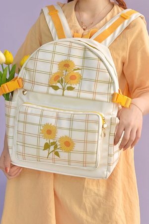 Cute Everyday Outfits, Outfit Inspo Casual Sunflower Plaid Backpack