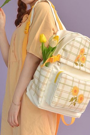 Cute Everyday Outfits, Outfit Inspo Casual Sunflower Plaid Backpack