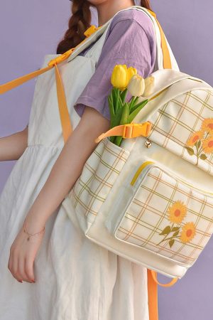 Cute Everyday Outfits, Outfit Inspo Casual Sunflower Plaid Backpack