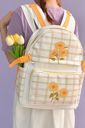 Cute Everyday Outfits, Outfit Inspo Casual Sunflower Plaid Backpack