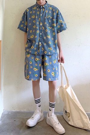 Cute Everyday Outfits, Outfit Inspo Casual Sunflowers Denim Shirt