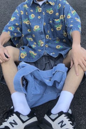 Cute Everyday Outfits, Outfit Inspo Casual Sunflowers Denim Shirt