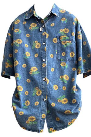 Cute Everyday Outfits, Outfit Inspo Casual Sunflowers Denim Shirt