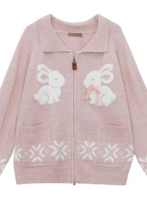 Cute Everyday Outfits, Outfit Inspo Casual Sweet Attitude Bunny Zip Up Cardigan