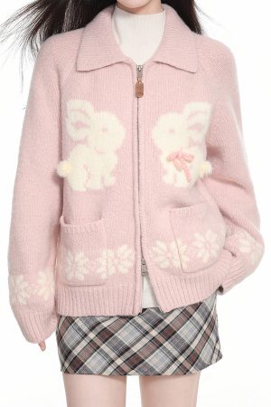 Cute Everyday Outfits, Outfit Inspo Casual Sweet Attitude Bunny Zip Up Cardigan