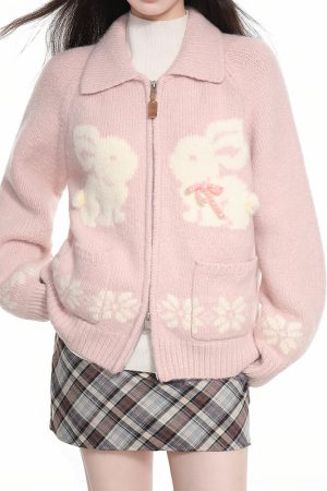 Cute Everyday Outfits, Outfit Inspo Casual Sweet Attitude Bunny Zip Up Cardigan