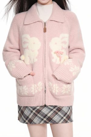Cute Everyday Outfits, Outfit Inspo Casual Sweet Attitude Bunny Zip Up Cardigan