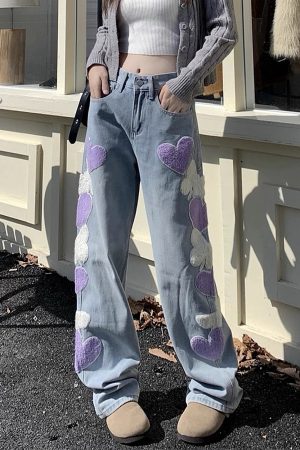 Cute Everyday Outfits, Outfit Inspo Casual Sweet Attitude Heart Patch Wide-Leg Jeans