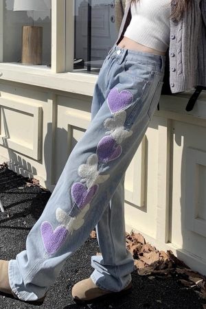 Cute Everyday Outfits, Outfit Inspo Casual Sweet Attitude Heart Patch Wide-Leg Jeans