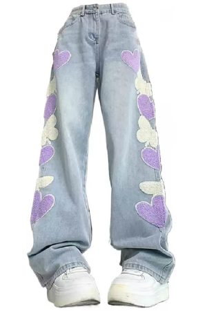 Cute Everyday Outfits, Outfit Inspo Casual Sweet Attitude Heart Patch Wide-Leg Jeans