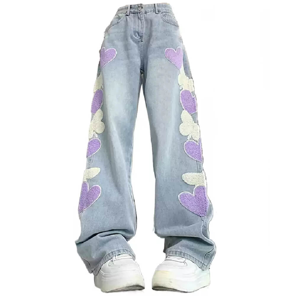 Cute Everyday Outfits, Outfit Inspo Casual Sweet Attitude Heart Patch Wide-Leg Jeans