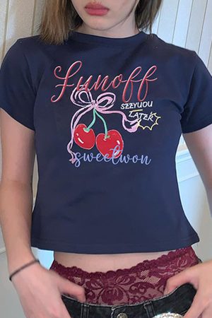 Cute Everyday Outfits, Outfit Inspo Casual Sweet Cherry Crop Top