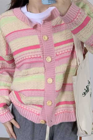 Cute Everyday Outfits, Outfit Inspo Casual Teen Craft Pastel Striped Knit Cardigan