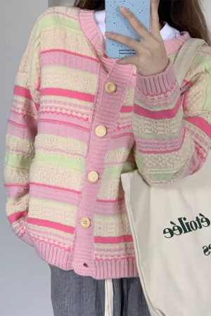 Cute Everyday Outfits, Outfit Inspo Casual Teen Craft Pastel Striped Knit Cardigan