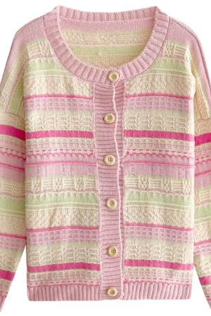 Cute Everyday Outfits, Outfit Inspo Casual Teen Craft Pastel Striped Knit Cardigan