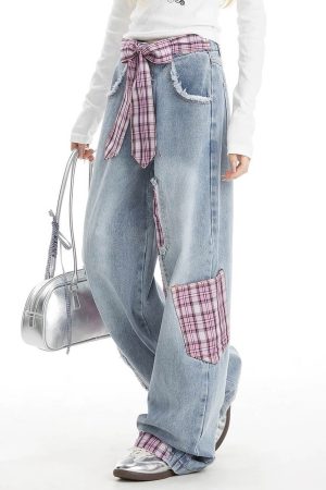 Cute Everyday Outfits, Outfit Inspo Casual Teen Spirit Plaid Patchwork Jeans