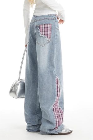 Cute Everyday Outfits, Outfit Inspo Casual Teen Spirit Plaid Patchwork Jeans