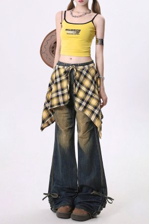 Cute Everyday Outfits, Outfit Inspo Casual Teenage Drama Shirt-Tied Baggy Jeans