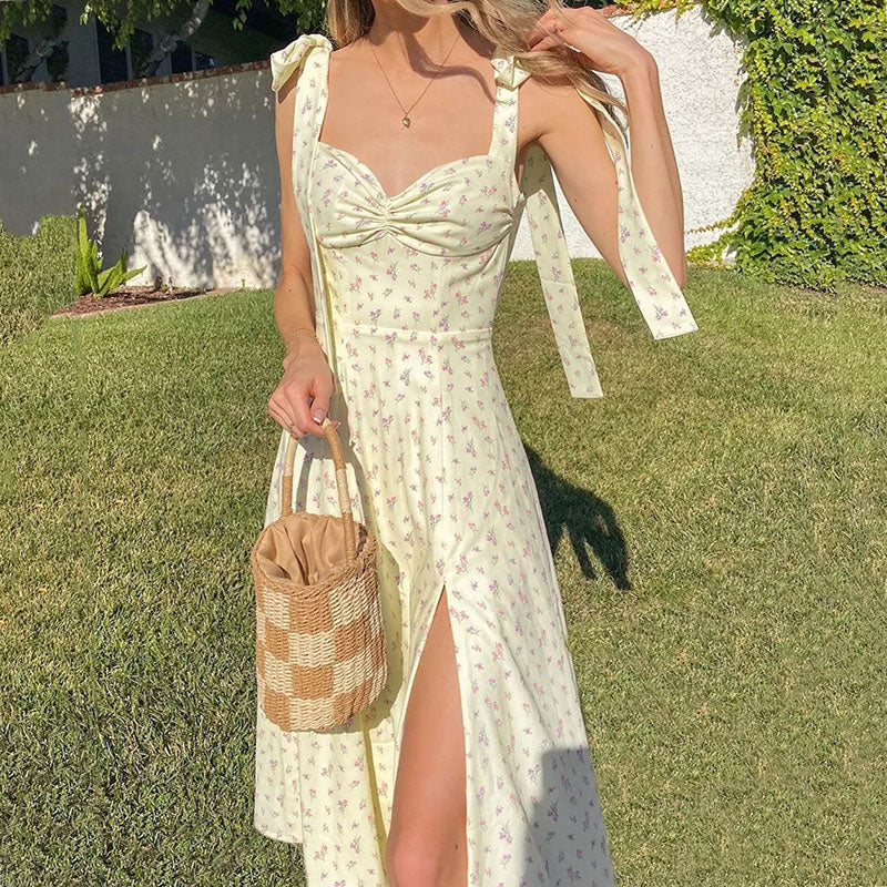 Cute Everyday Outfits, Outfit Inspo Casual Tie Strap Cottagecore Midi Dress