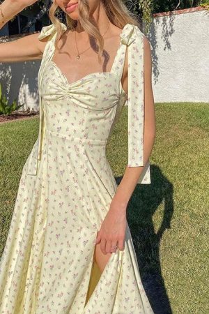 Cute Everyday Outfits, Outfit Inspo Casual Tie Strap Cottagecore Midi Dress