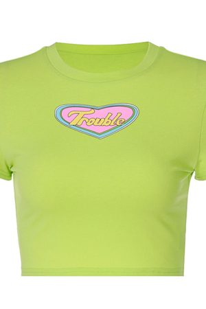 Cute Everyday Outfits, Outfit Inspo Casual Trouble Crop Top in Green