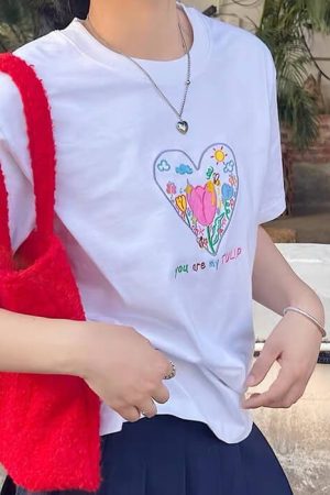Cute Everyday Outfits, Outfit Inspo Casual Tulip Embroidery Aesthetic T-Shirt