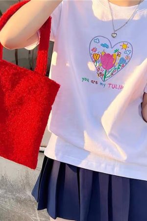 Cute Everyday Outfits, Outfit Inspo Casual Tulip Embroidery Aesthetic T-Shirt