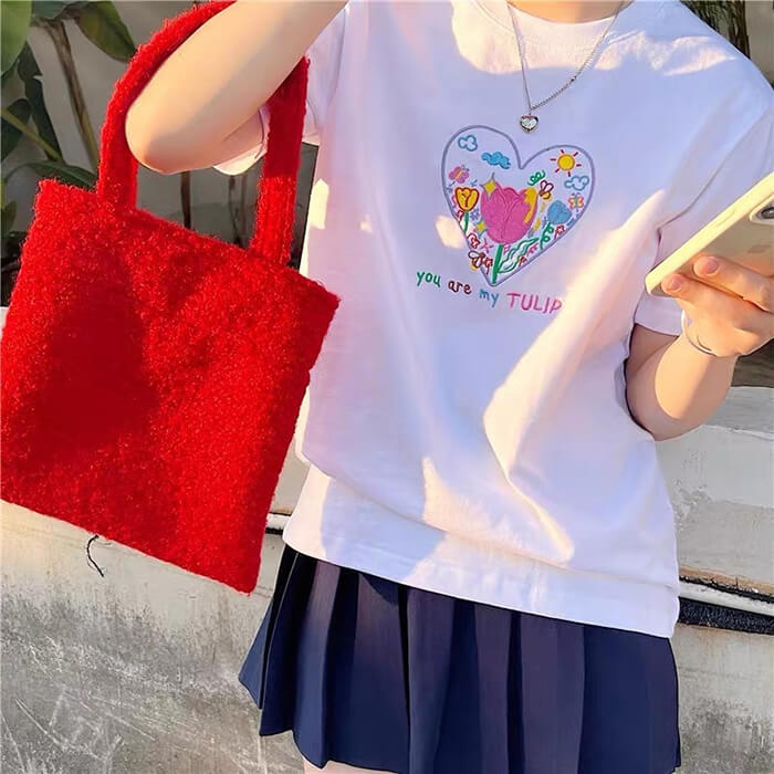 Cute Everyday Outfits, Outfit Inspo Casual Tulip Embroidery Aesthetic T-Shirt Cute Everyday Outfits, Outfit Inspo Casual Tulip Embroidery Aesthetic T-Shirt