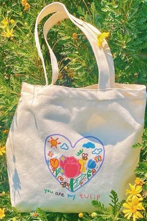 Cute Everyday Outfits, Outfit Inspo Casual Tulip Embroidery Aesthetic Tote Bag