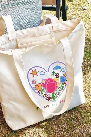 Cute Everyday Outfits, Outfit Inspo Casual Tulip Embroidery Aesthetic Tote Bag