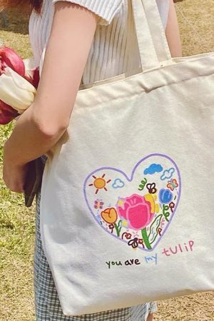 Cute Everyday Outfits, Outfit Inspo Casual Tulip Embroidery Aesthetic Tote Bag
