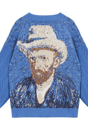 Cute Everyday Outfits, Outfit Inspo Casual Van Gogh Self-Portrait Knit Cardigan