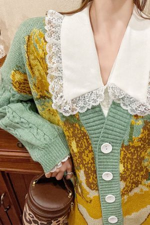 Cute Everyday Outfits, Outfit Inspo Casual Van Gogh Sunflowers Knit Cardigan