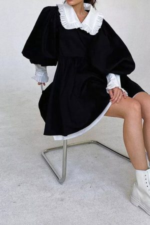 Cute Everyday Outfits, Outfit Inspo Casual Velvet Collar Mini Black Dress