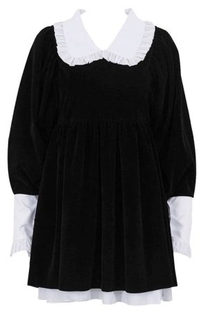 Cute Everyday Outfits, Outfit Inspo Casual Velvet Collar Mini Black Dress