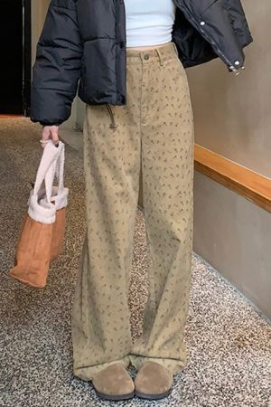 Cute Everyday Outfits, Outfit Inspo Casual Vintage Aesthetic Floral Print Cord Pants