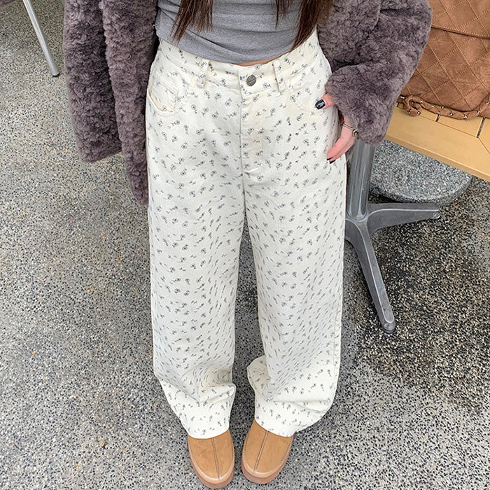 Cute Everyday Outfits, Outfit Inspo Casual Vintage Aesthetic Floral Print Cord Pants