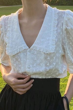 Cute Everyday Outfits, Outfit Inspo Casual Vintage Collar Lace Shirt