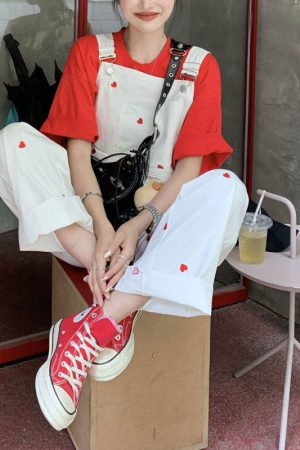 Cute Everyday Outfits, Outfit Inspo Casual Vintage Red Hearts Jumpsuit