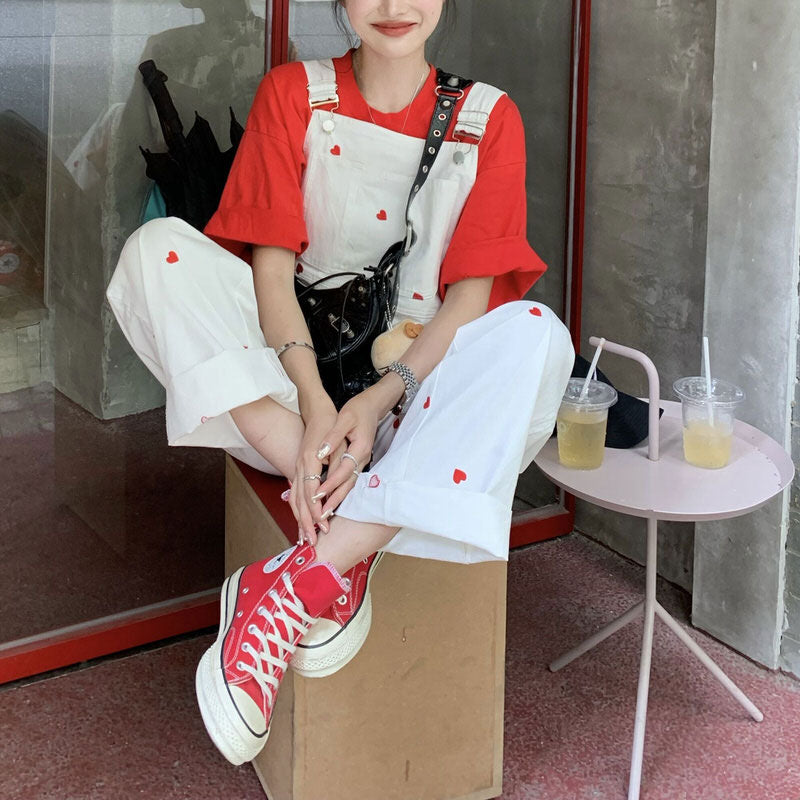 Cute Everyday Outfits, Outfit Inspo Casual Vintage Red Hearts Jumpsuit Cute Everyday Outfits, Outfit Inspo Casual Vintage Red Hearts Jumpsuit