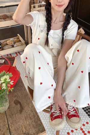 Cute Everyday Outfits, Outfit Inspo Casual Vintage Red Hearts Jumpsuit