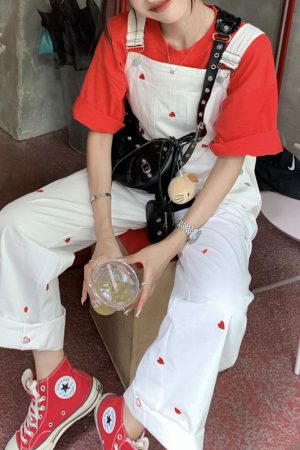 Cute Everyday Outfits, Outfit Inspo Casual Vintage Red Hearts Jumpsuit