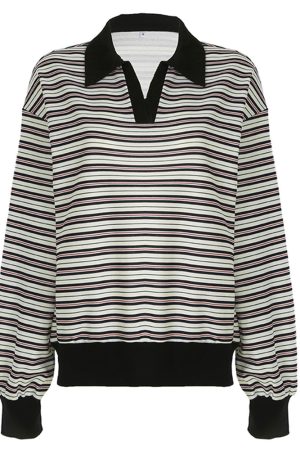 Cute Everyday Outfits, Outfit Inspo Casual Vintage Stripe Polo Sweatshirt